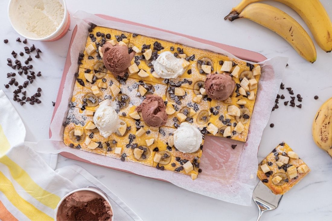Banana Choc Chip Pancake Tray Bake | PBCo. Low Carb Recipes