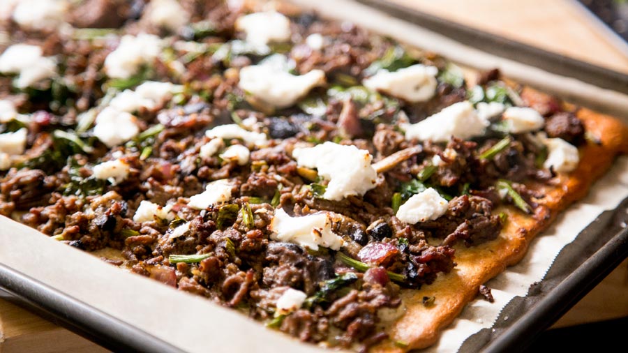 Low Carb Lebanese Beef and Spinach Pizza