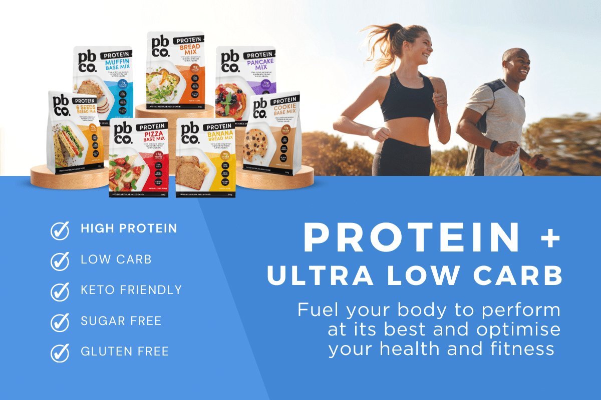 PBCo Lifestyle Foods Protein Plus Ultra Low Carb range of ingredients displayed