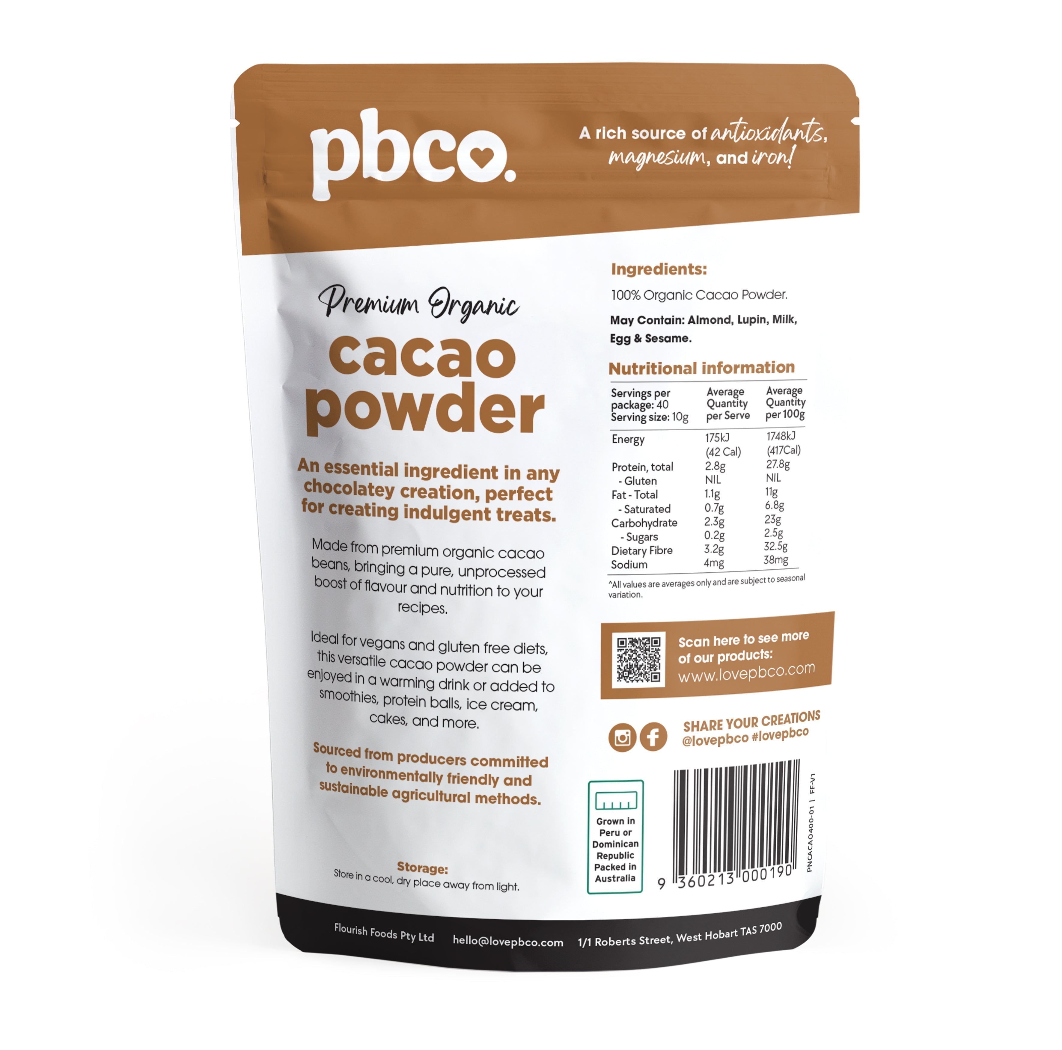 Organic Cacao Powder - 400g - Low carb & sugar free Pantry - Just $19.96! Shop now at PBCo.