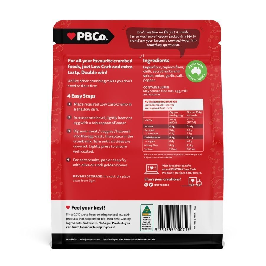 6 x Hot & Spicy Crumb 300g - BULK BUY CLEARANCE - Low carb & sugar free Pantry Staples - Just $32.22! Shop now at PBCo.