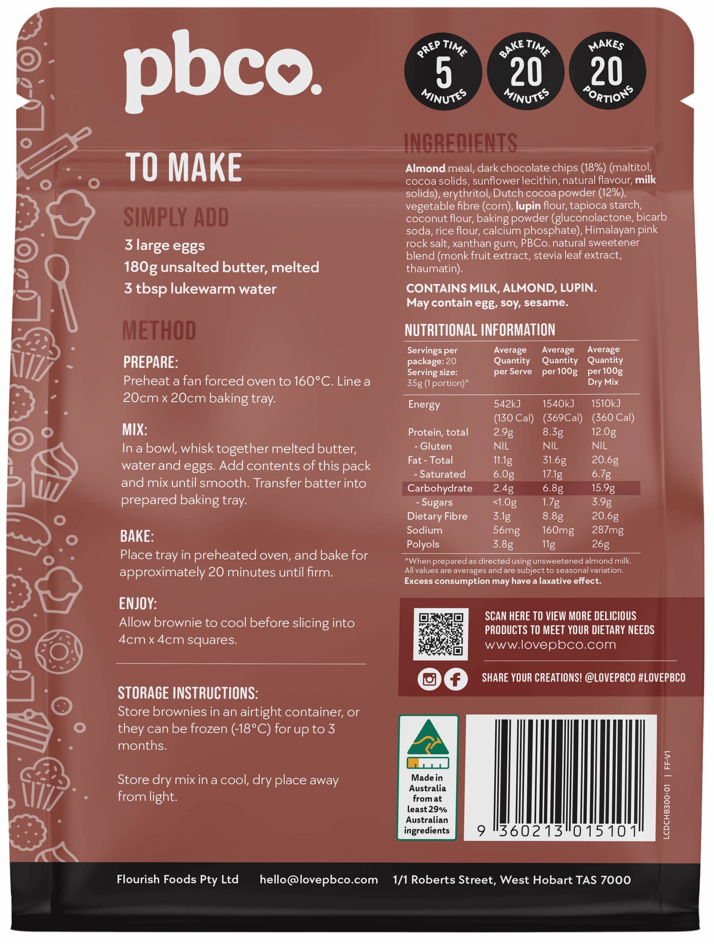 Low Carb Double Choc Brownie Mix - 300g | Low Carb Baking Mixes by PBCo.