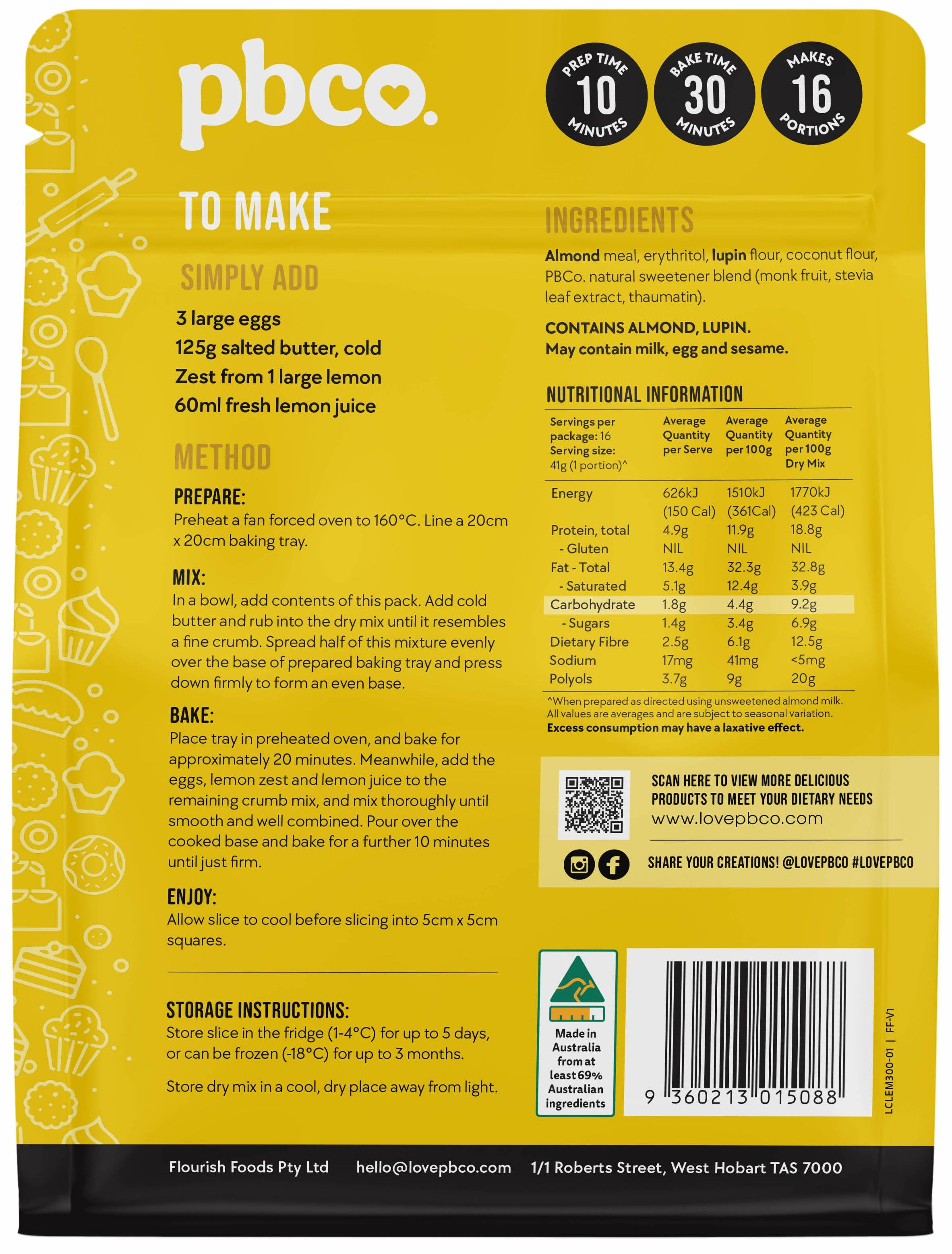 Low Carb Lemon Slice Mix - 300g | Low Carb Baking Mixes by PBCo.