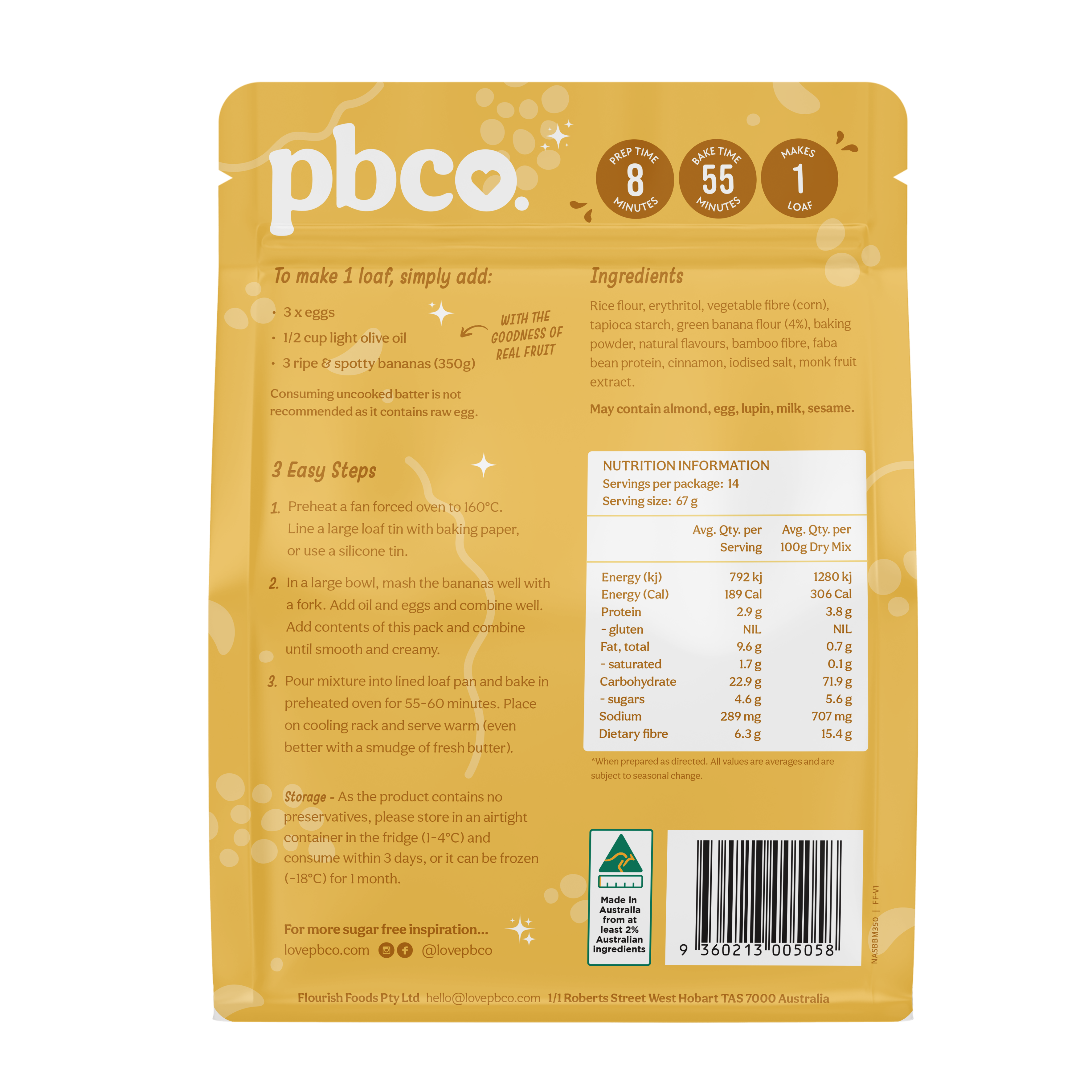PBCo. Sugar-Free Banana Bread Mix 350g - Sweetly Free Baking Mixes