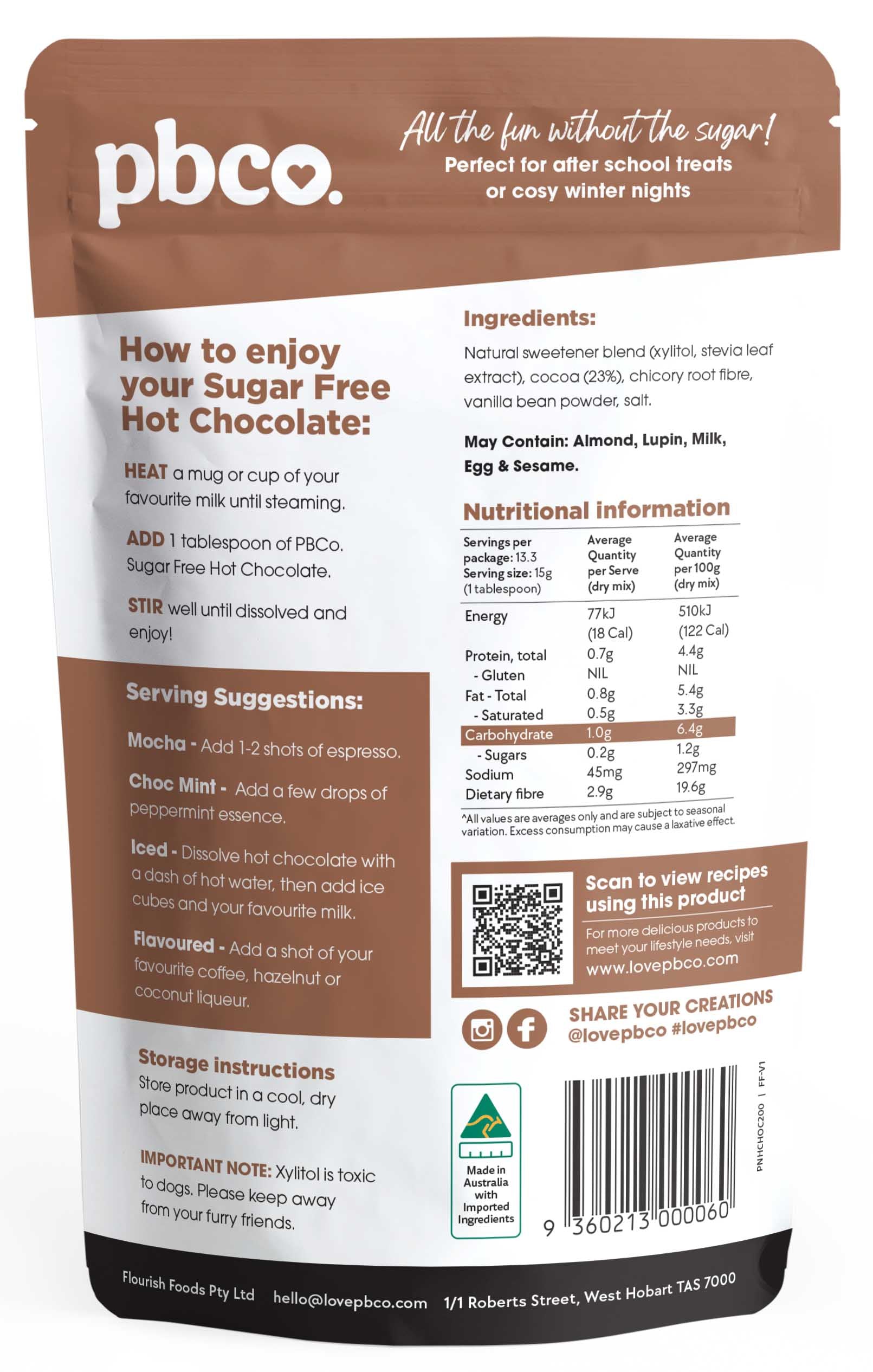 98% Sugar Free Hot Chocolate - 200g - Low carb & sugar free Pantry Staples - Just $7.95! Shop now at PBCo.