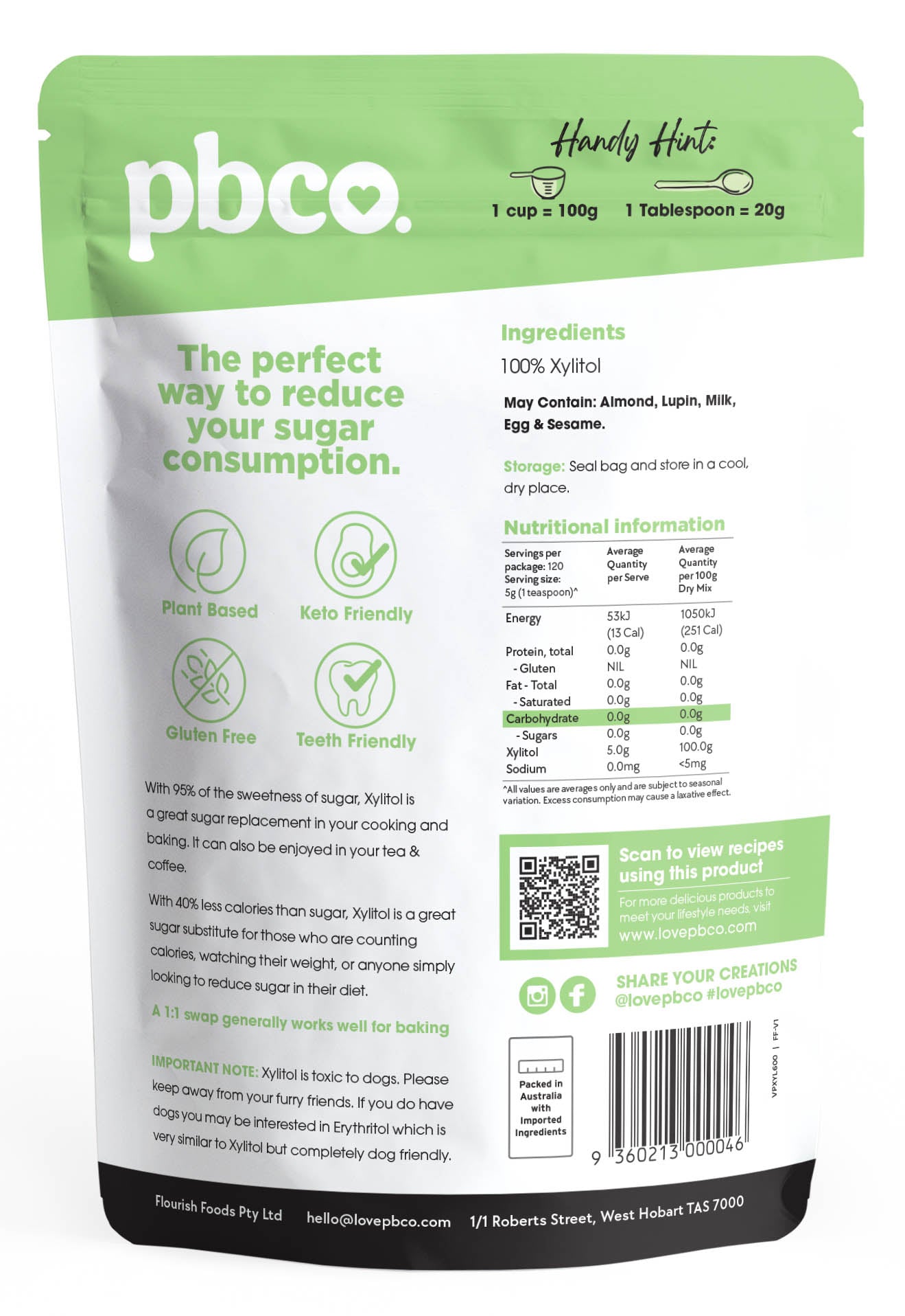 Natural Sweetener Xylitol - 600g - Low carb & sugar free Pantry Staples - Just $13.95! Shop now at PBCo.