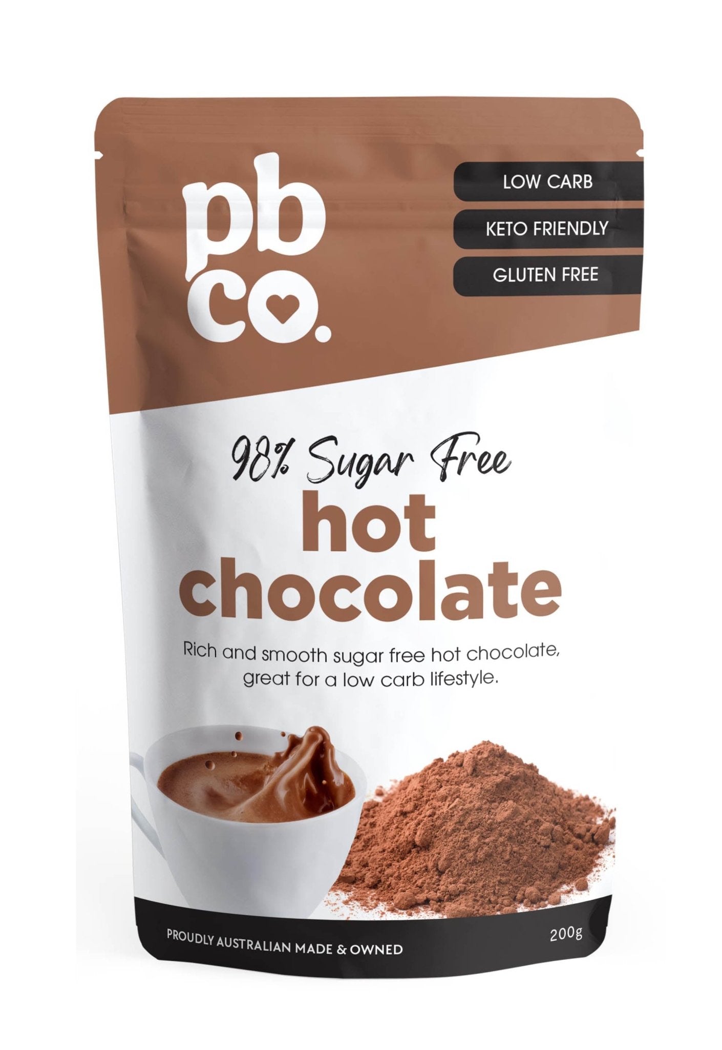 98% Sugar Free Hot Chocolate - 200g - Low carb & sugar free Pantry Staples - Just $7.95! Shop now at PBCo.