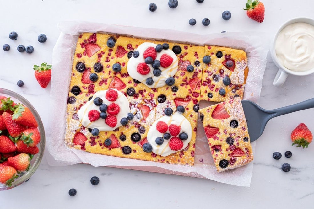Keto Berry Pancake Tray Bake PBCo. Low Carb Recipes