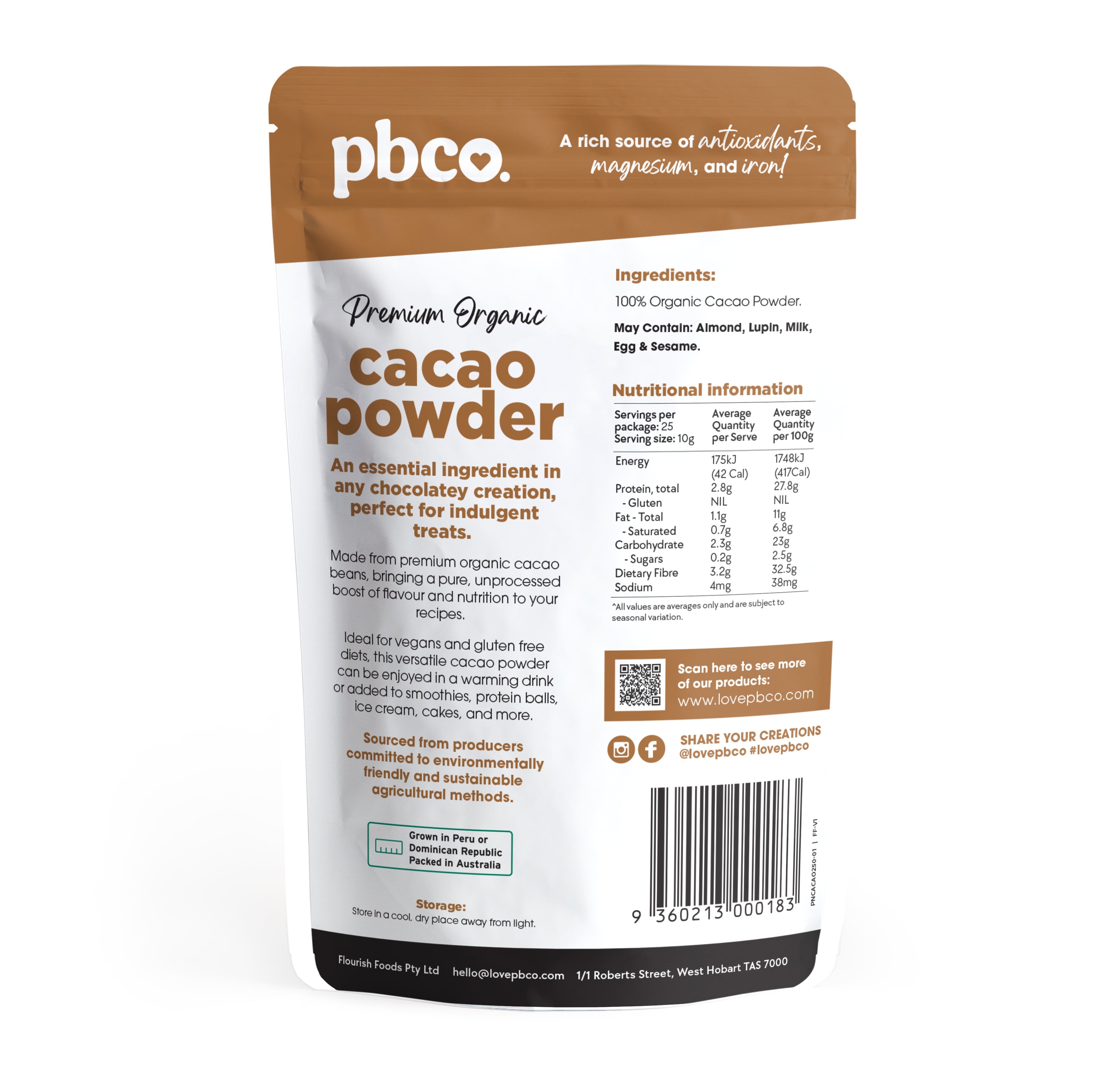 Organic Cacao Powder - 250g - Low carb & sugar free Pantry - Just $16.95! Shop now at PBCo.