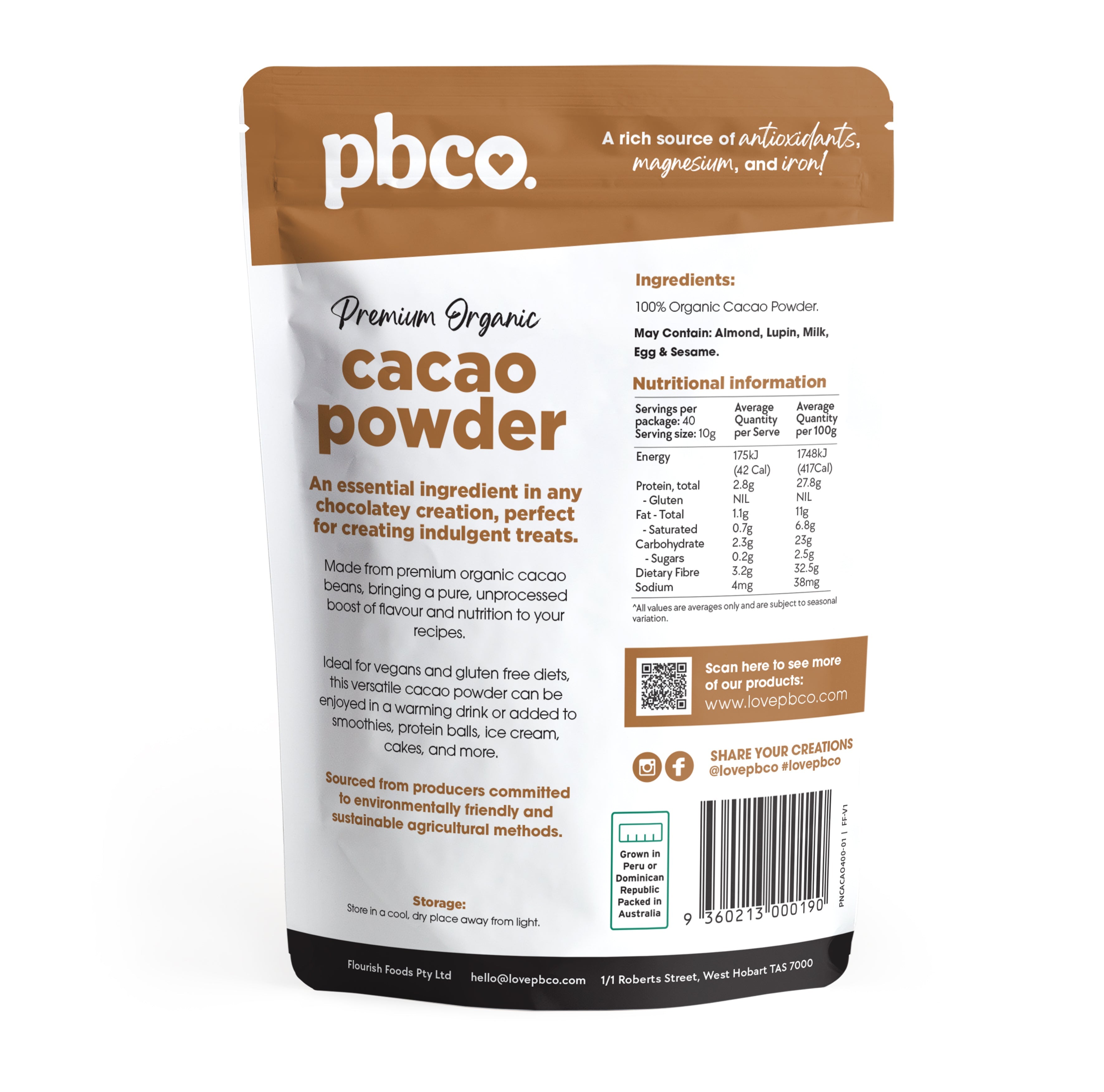 Organic Cacao Powder - 400g - Low carb & sugar free Pantry - Just $24.95! Shop now at PBCo.