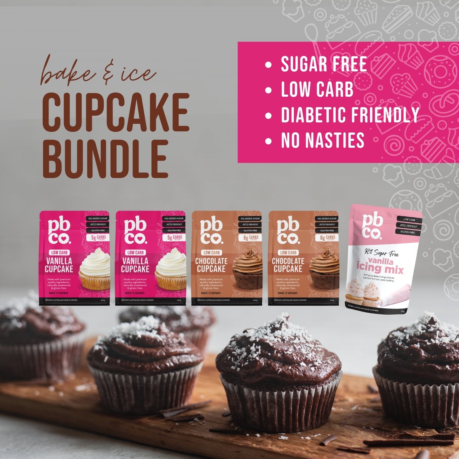 'Bake & Ice' Low Carb Cupcake Bundle - Low carb & sugar free Bundle - Just $45.32! Shop now at PBCo.