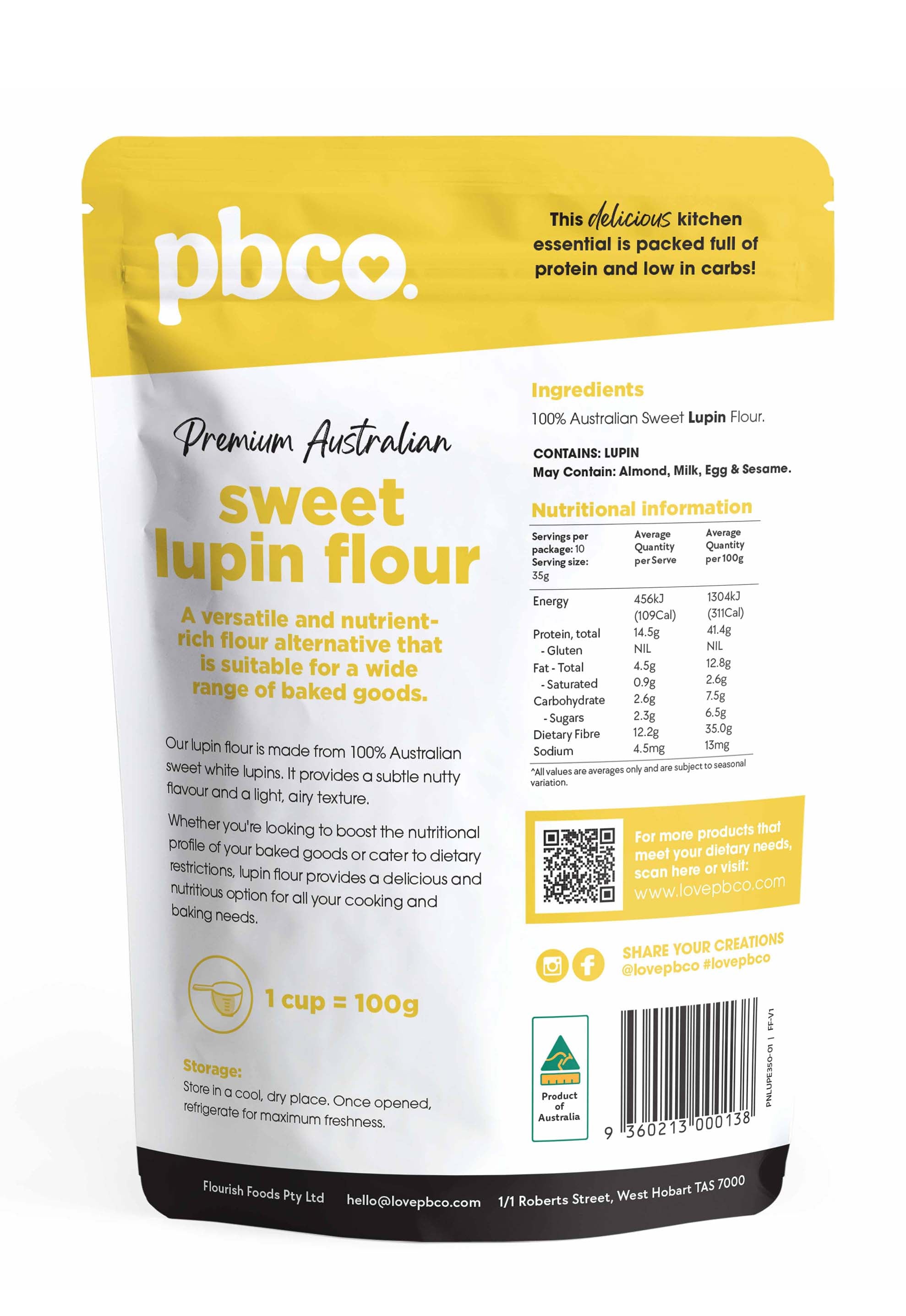 Australian Sweet Lupin Flour - 350g - Low carb & sugar free Pantry Staples - Just $9.95! Shop now at PBCo.