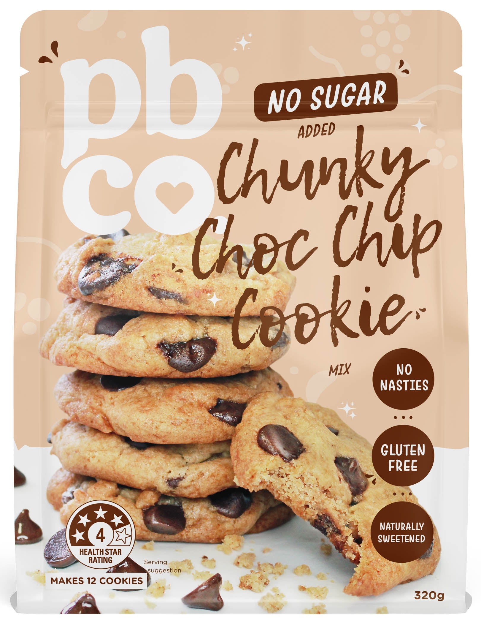 No Sugar Added Chunky Choc Chip Cookie - 320g - Low carb & sugar free Sensibly Sweet Baking Mixes - Just $10.95! Shop now at PBCo.