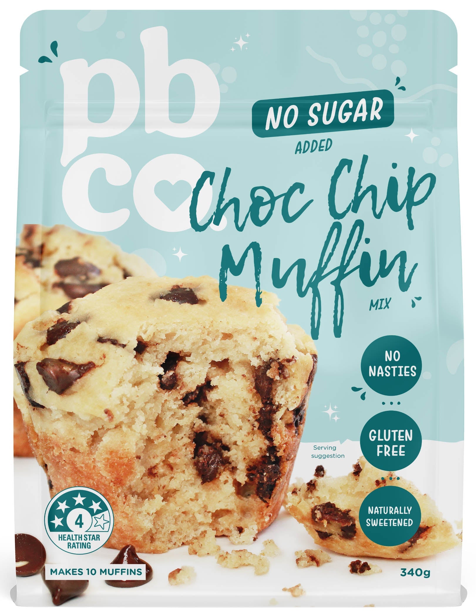 No Sugar Added Choc Chip Muffin - 340g - Low carb & sugar free Sensibly Sweet Baking Mixes - Just $10.95! Shop now at PBCo.