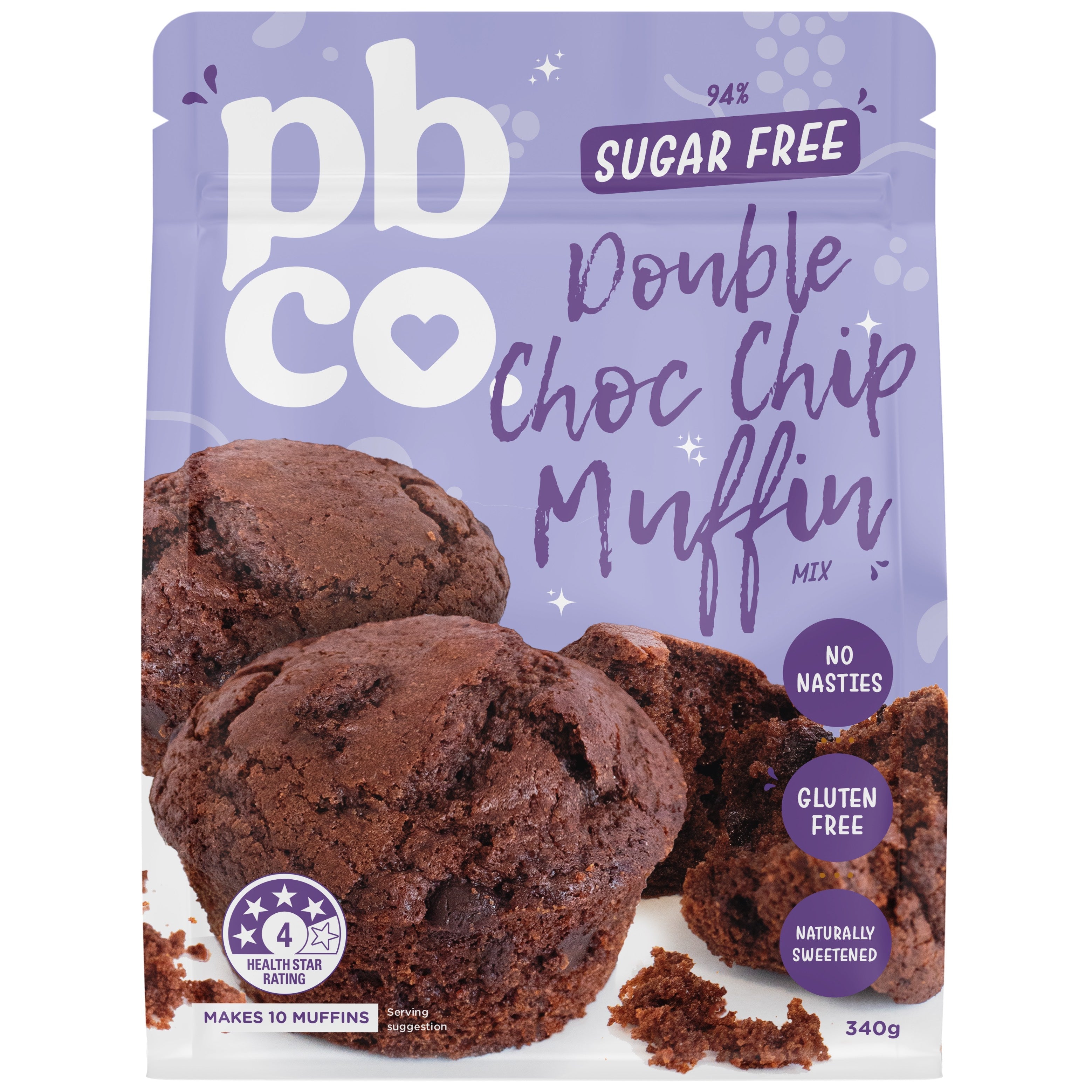 94% Sugar Free Double Choc Chip Muffin Mix - 340g - Low carb & sugar free Sensibly Sweet Baking Mixes - Just $9.56! Shop now at PBCo.