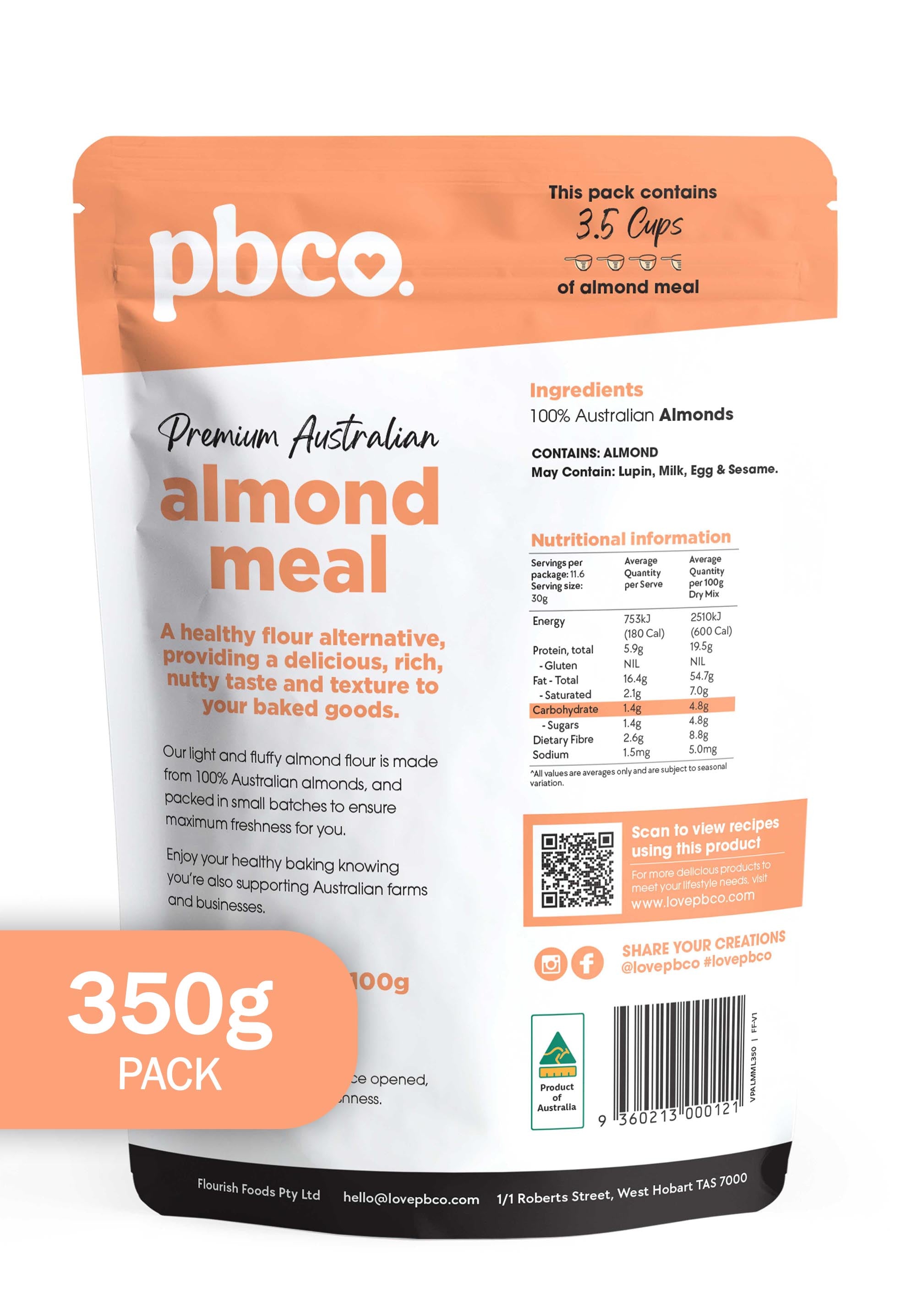 Australian Almond Meal - 350g - Low carb & sugar free Pantry - Just $9.07! Shop now at PBCo.