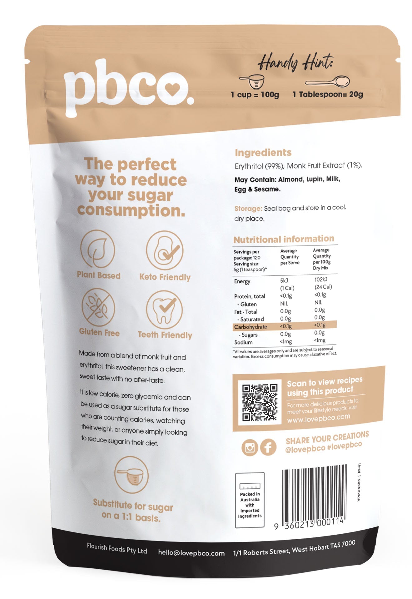 Natural Sweetener Monk Fruit Blend - 600g - Low carb & sugar free Pantry Staples - Just $24.95! Shop now at PBCo.