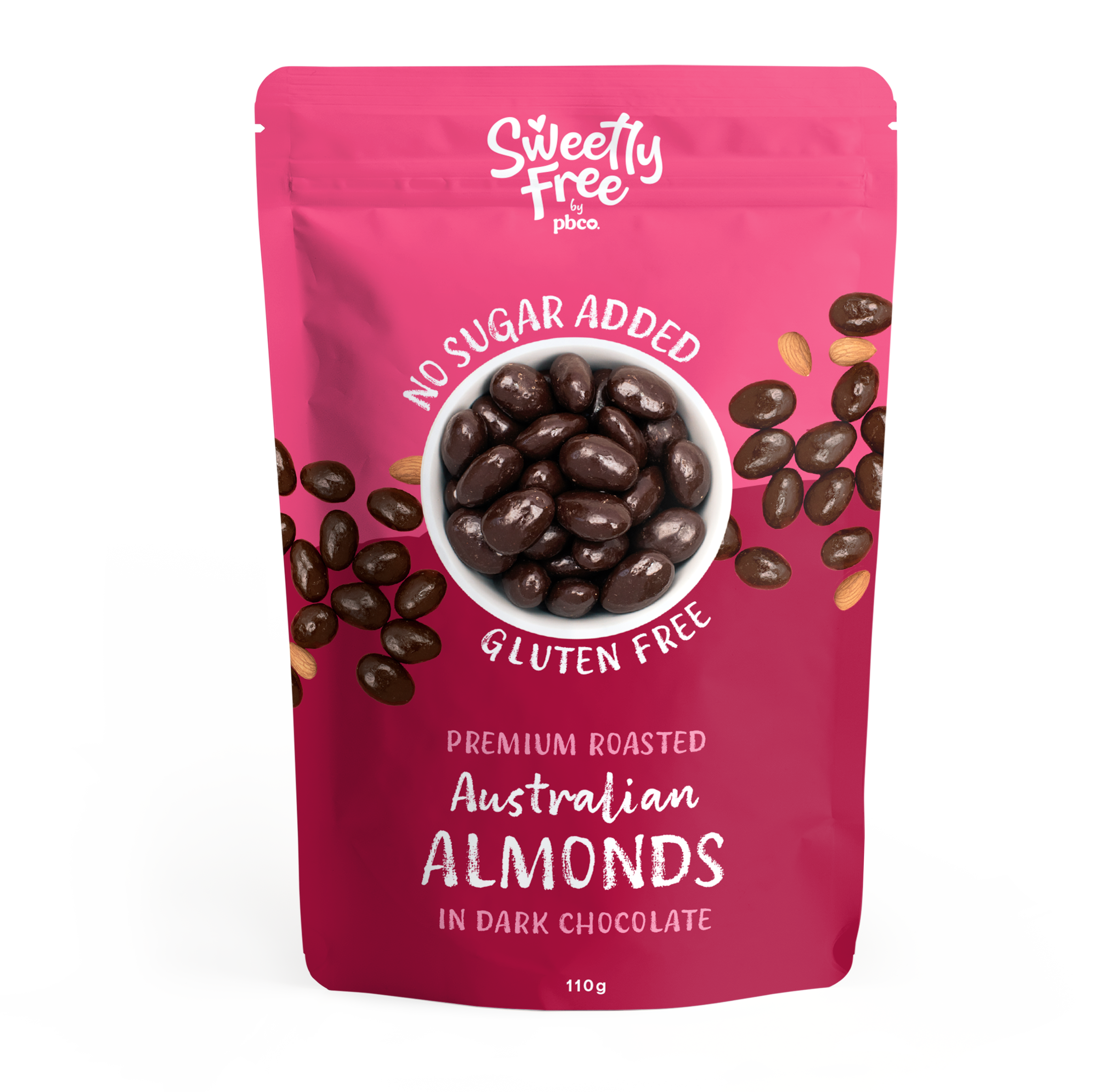 No Sugar Added Dark Chocolate Almonds - 110g - Low carb & sugar free Sweetly Free - Just $14.95! Shop now at PBCo.