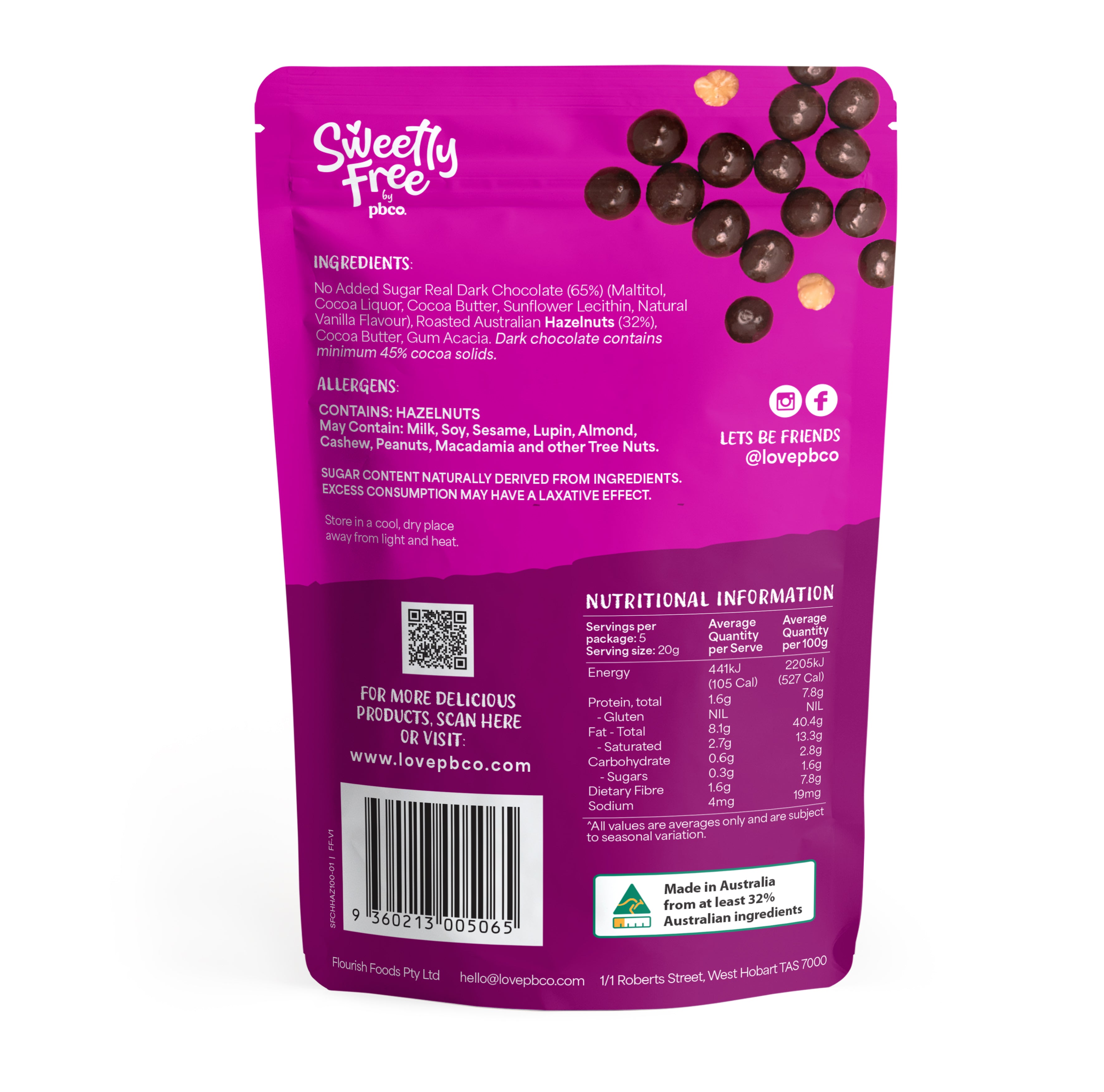 No Sugar Added Dark Chocolate Hazelnuts - 100g - Low carb & sugar free Sweetly Free - Just $14.95! Shop now at PBCo.