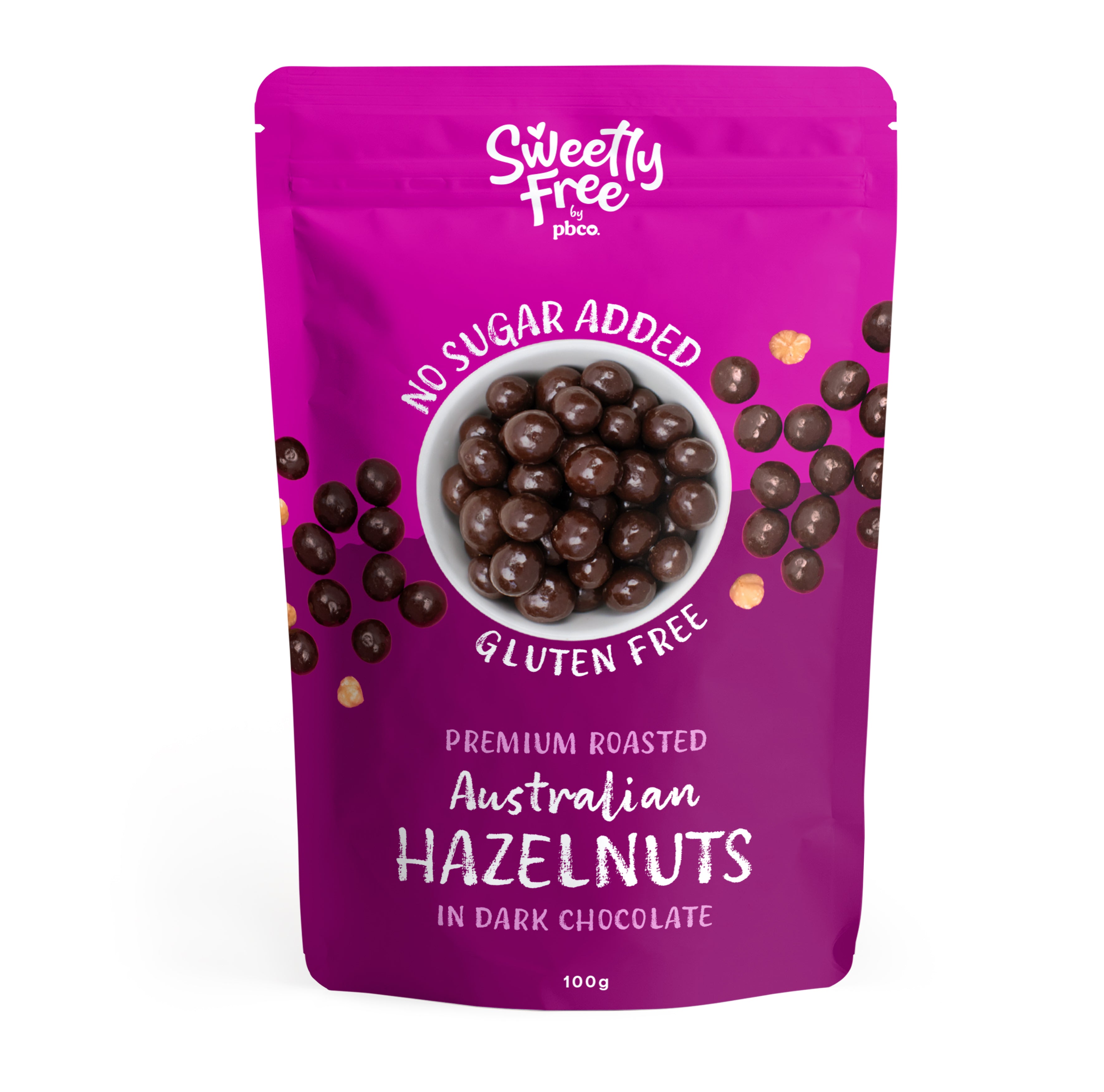 No Sugar Added Dark Chocolate Hazelnuts - 100g - Low carb & sugar free Sweetly Free - Just $14.95! Shop now at PBCo.