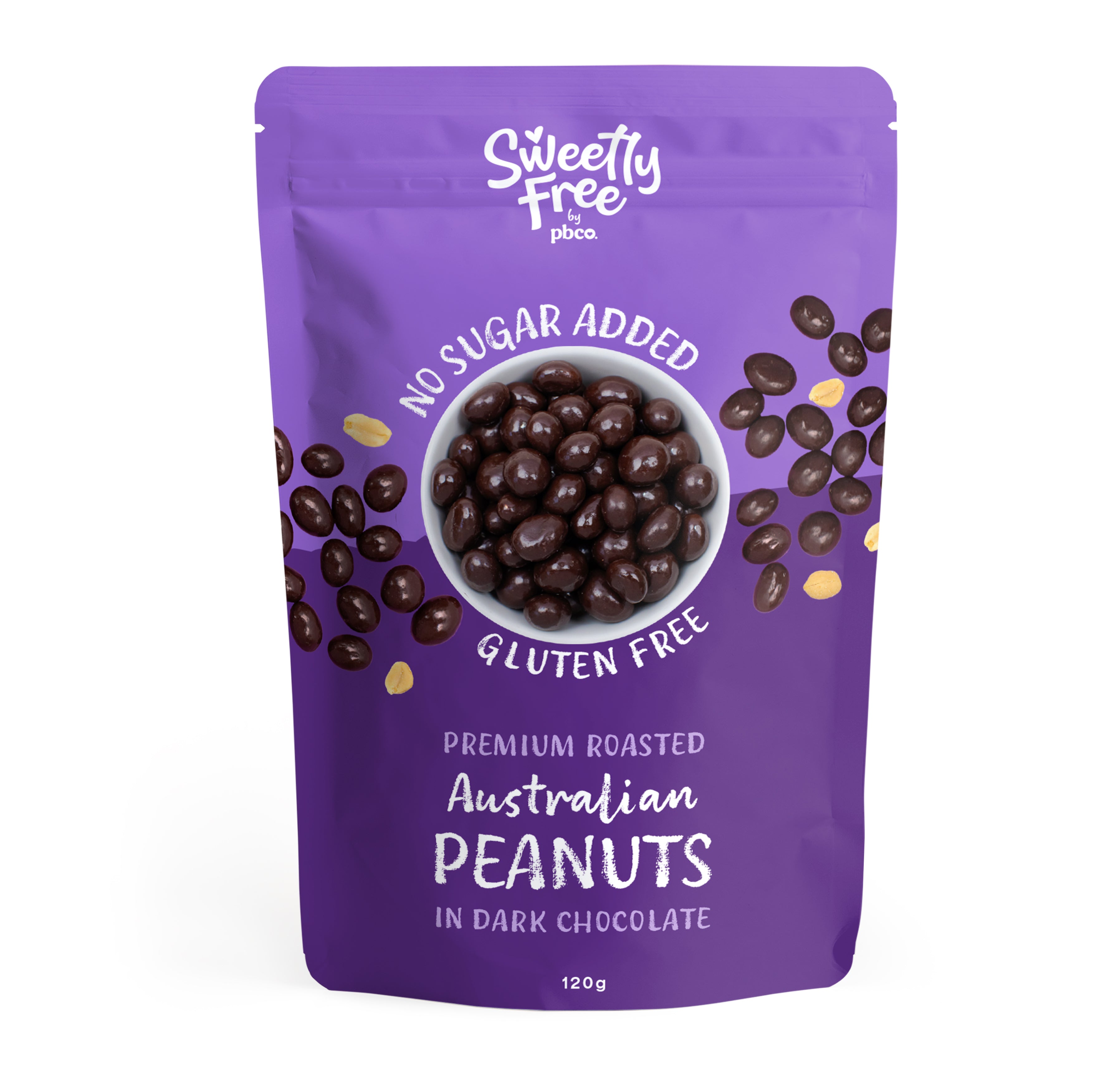 No Sugar Added Dark Chocolate Peanuts - 120g - Low carb & sugar free Sweetly Free - Just $14.95! Shop now at PBCo.