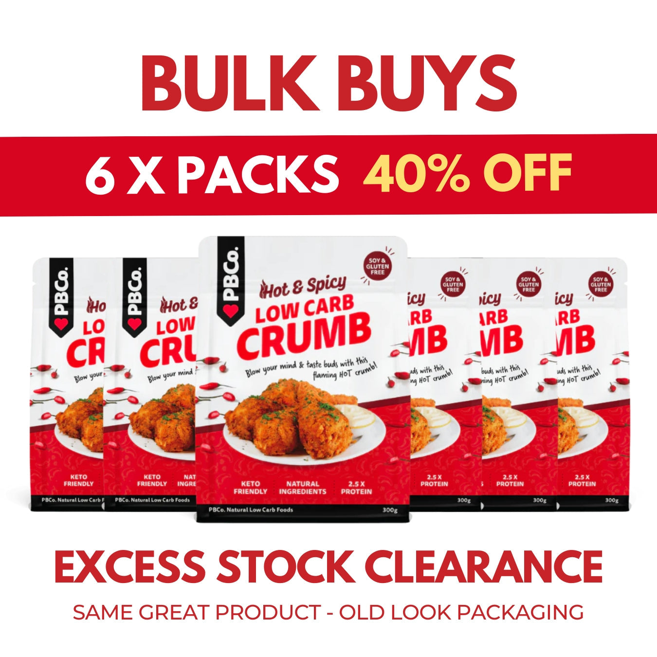 6 x Hot & Spicy Crumb 300g - BULK BUY CLEARANCE - Low carb & sugar free Pantry Staples - Just $32.22! Shop now at PBCo.