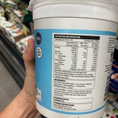 Woolworths High Protein Plain Yoghurt Nutritional Panel
