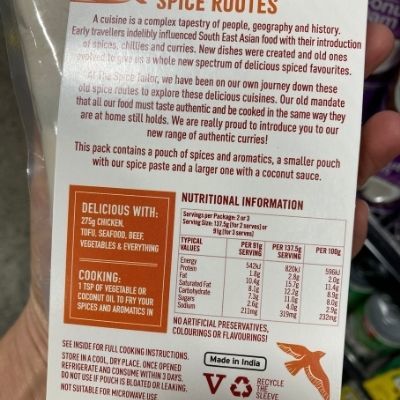 Spice Tailor Thai Red Curry - Nutritional Information